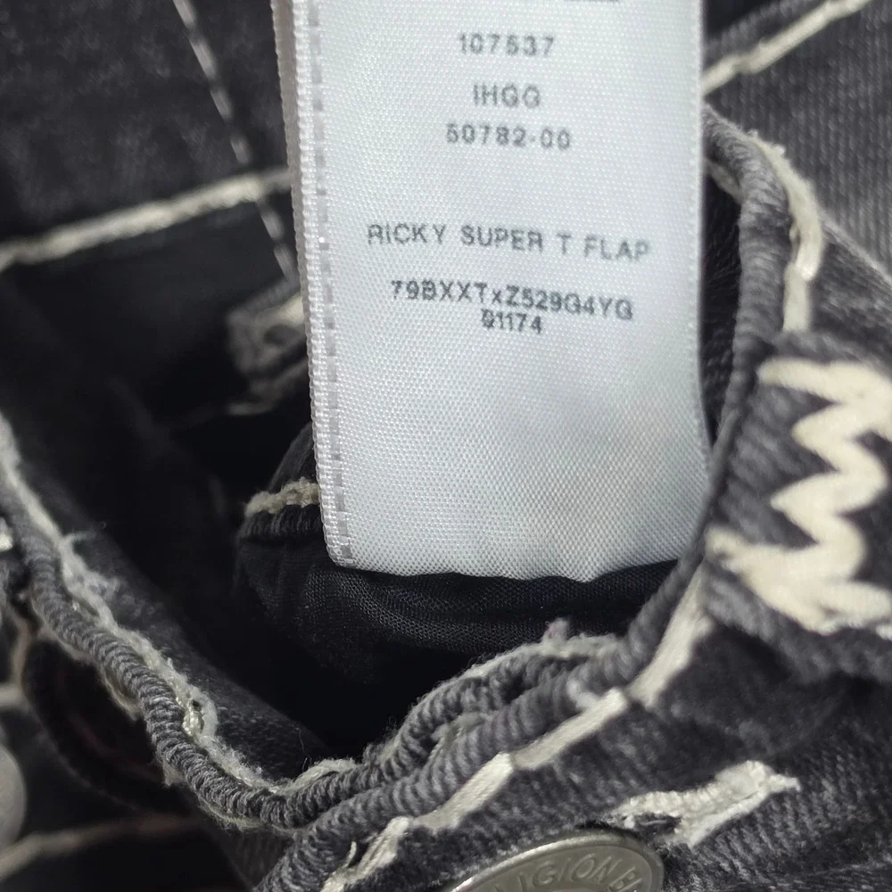 True Religion Ricky Relaxed Straight Mens Black Super T Flap Jeans 2000s